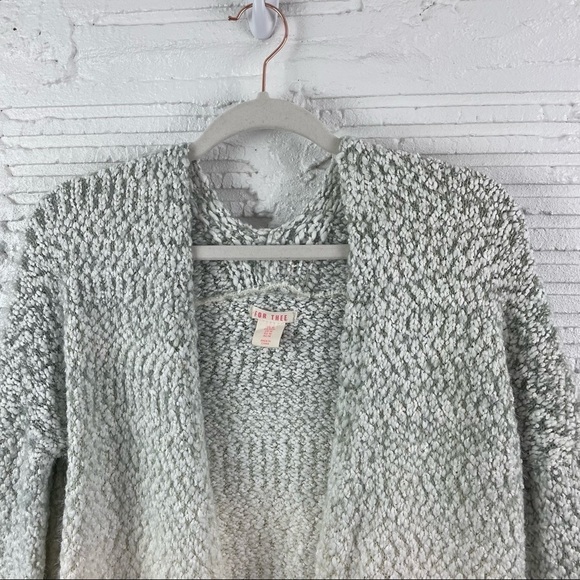 For Thee Cozy Knit Green & Cream Ombre Long Open Cardigan Metallic Details SZ M - Picture 4 of 15